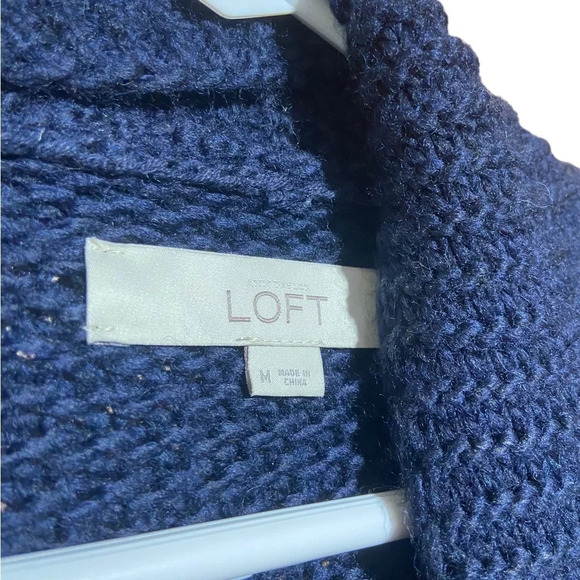 LOFT Blue White Striped W/ Fringe Accent Knit Open Cardigan Sweater Size Medium - Picture 4 of 6